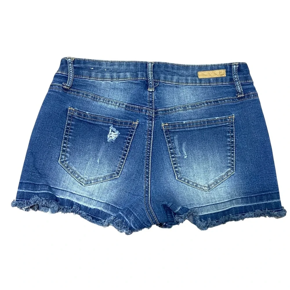True Craft Denim Shorts‎ Frayed Hem Distressed Blue Wash Juniors Size 1 Short